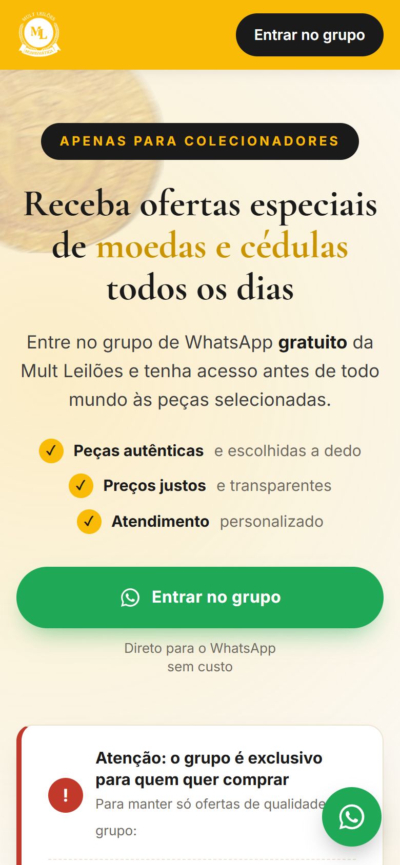 Página da Mult Leilões no celular
